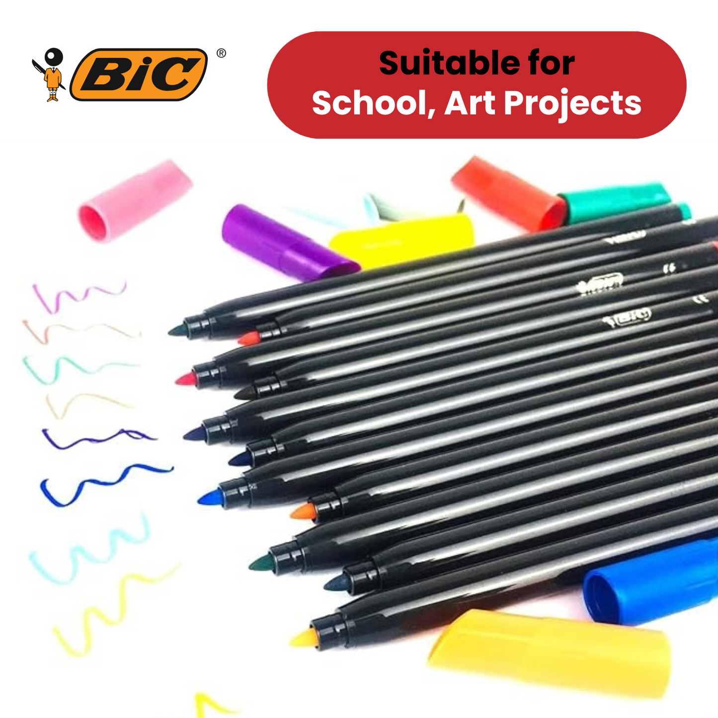 BIC Colour Up Colouring Felt Pens Assorted Colours - Pack of 12 - 1 to 5 Packs