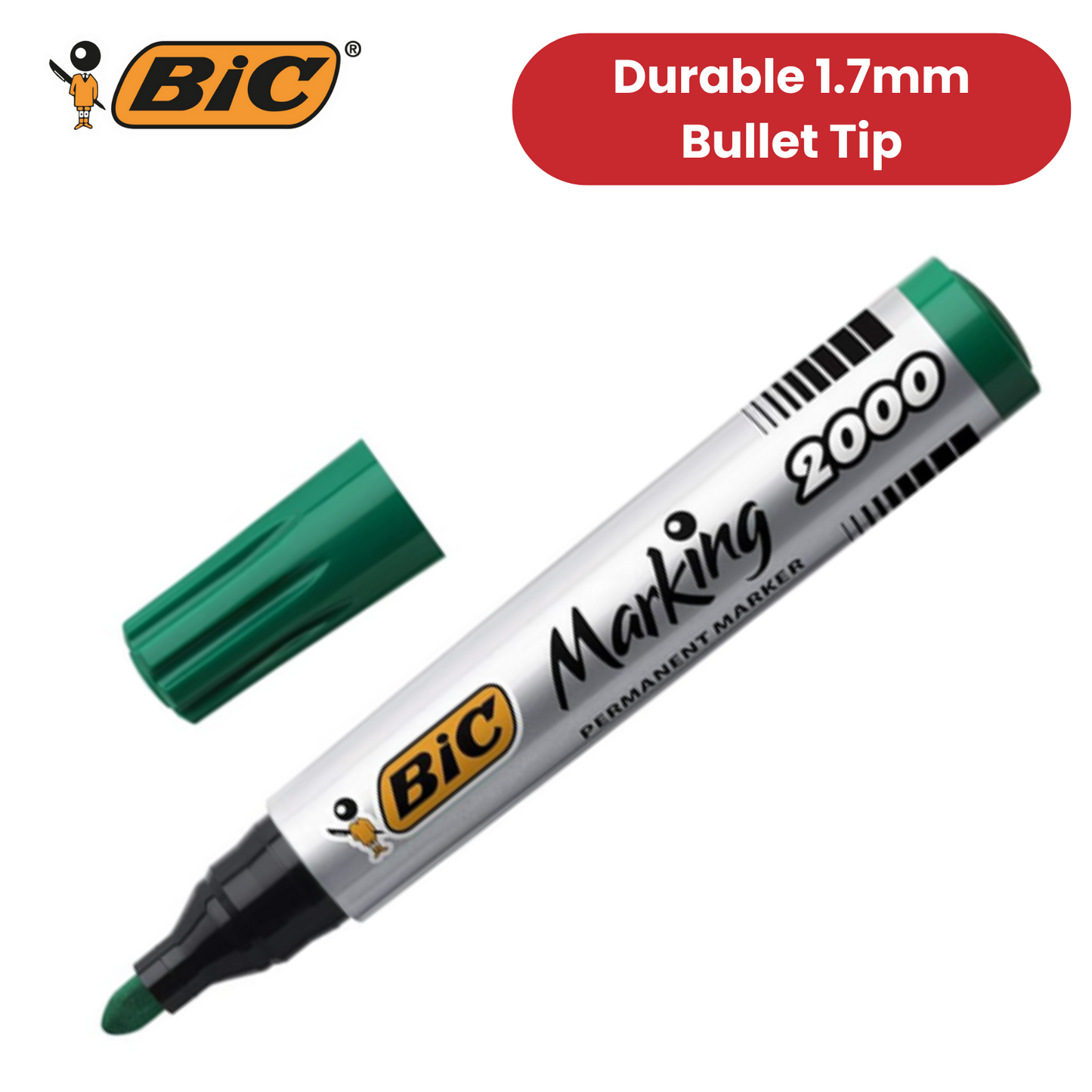 BIC Marking 2000 Ecolutions Permanent Markers Green 1.7mm Bullet Tip Pack of 12