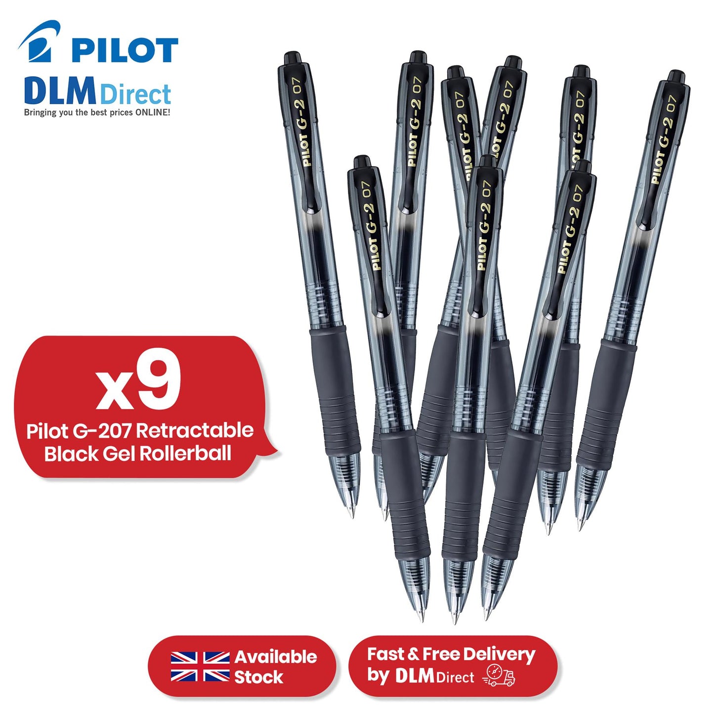 Pilot G-207 Rollerball - Retractable Black Ballpoint, 0.4mm Tip Biro for Writing