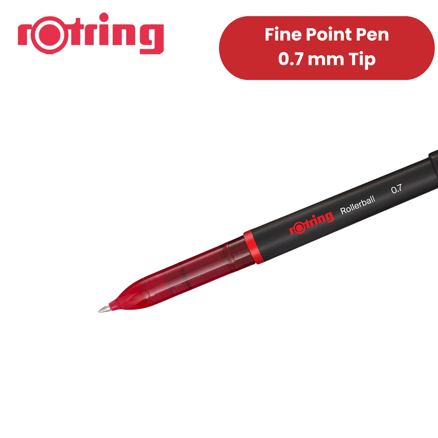 rOtring Rollerball Pen Fine Point 0.7mm - Red Ink, Smooth & Precise Writing