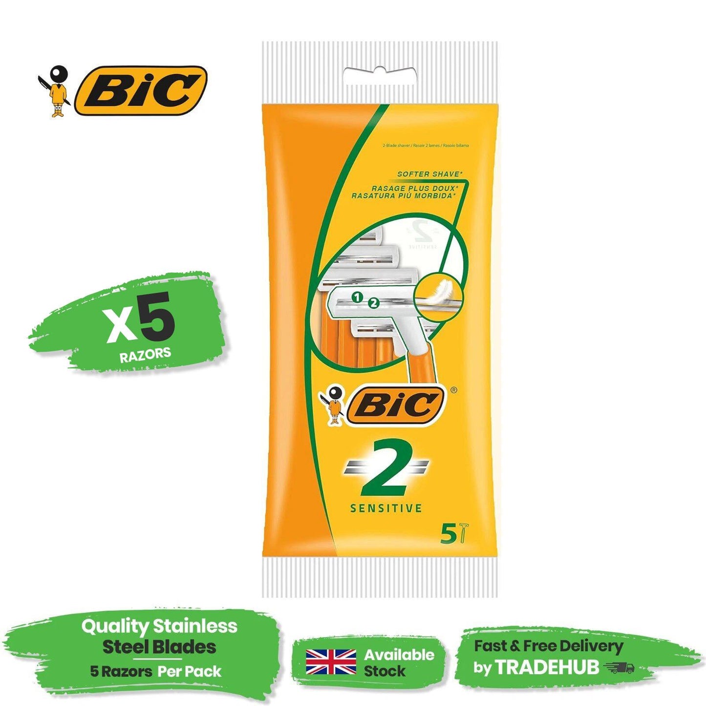 Bic 2 Sensitive Razors - Pack of 25 Razors
