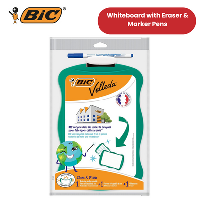 BIC Velleda Double-sided Whiteboard (21 x 31cm) with 2 Dry Erase Pens -2 to 36