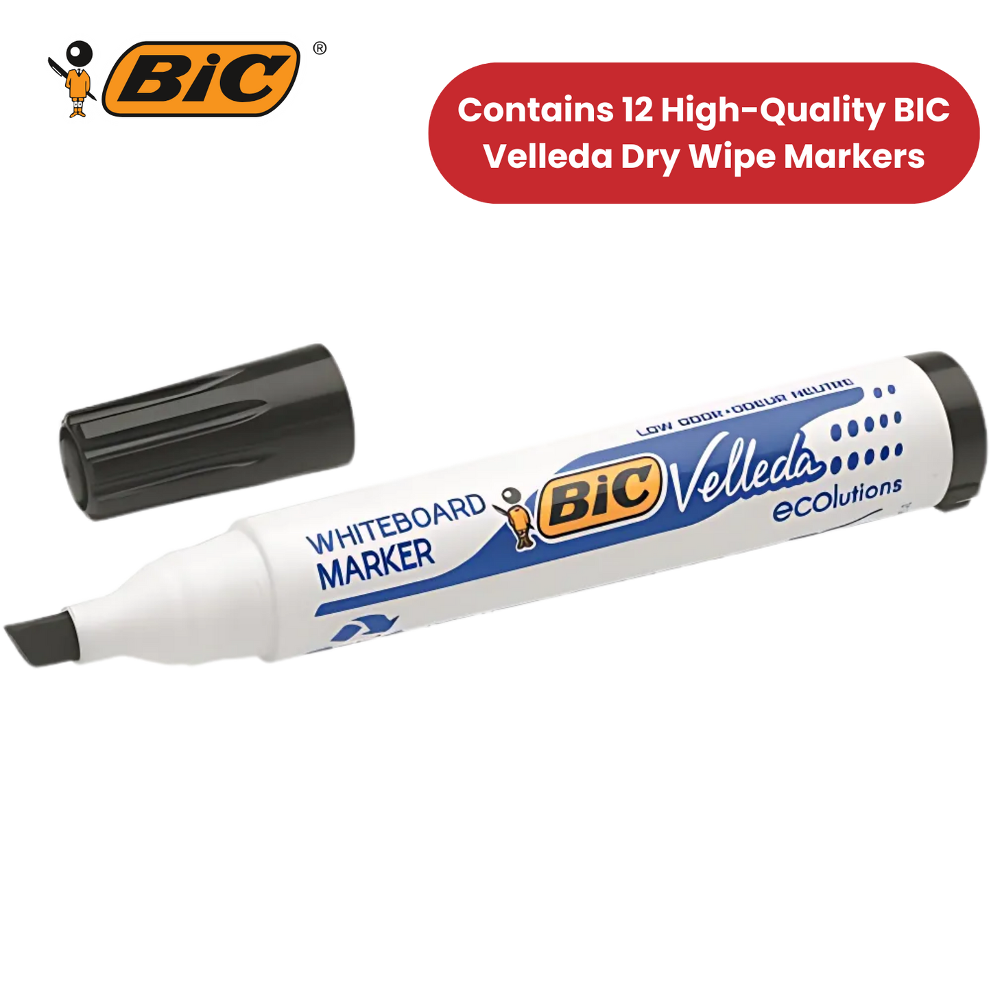 BIC VELLEDA MARKER 1751 BLACK - PACK OF 12 - 1 to 5 Packs