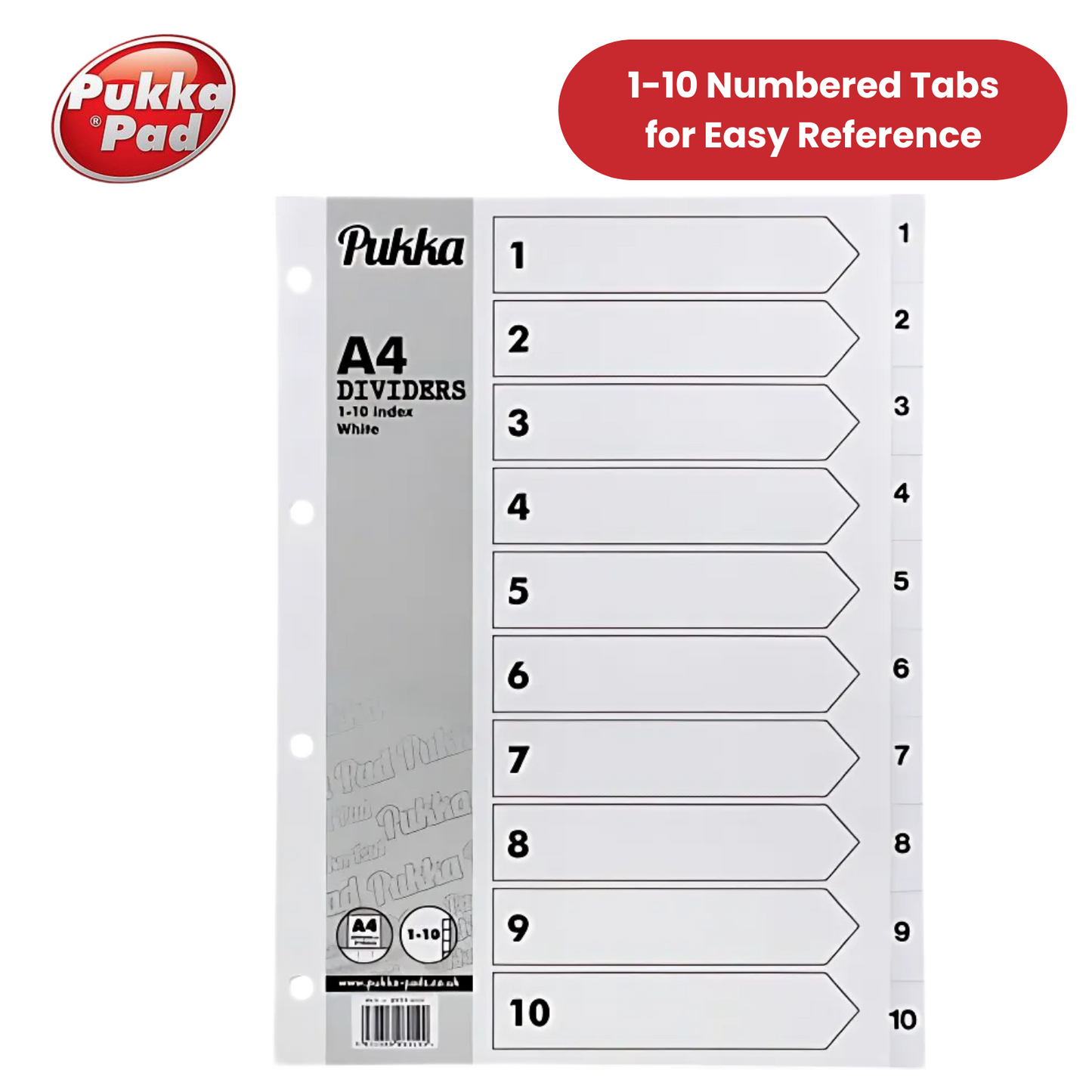 Pukka White Index Divider 1-10 (Box 10)