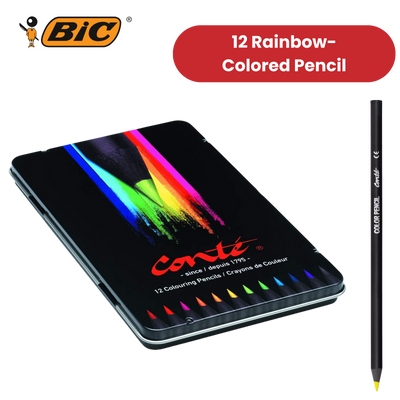 BIC Conte Colouring Pencils - Wood Free Colouring Pencils - Tin of 12
