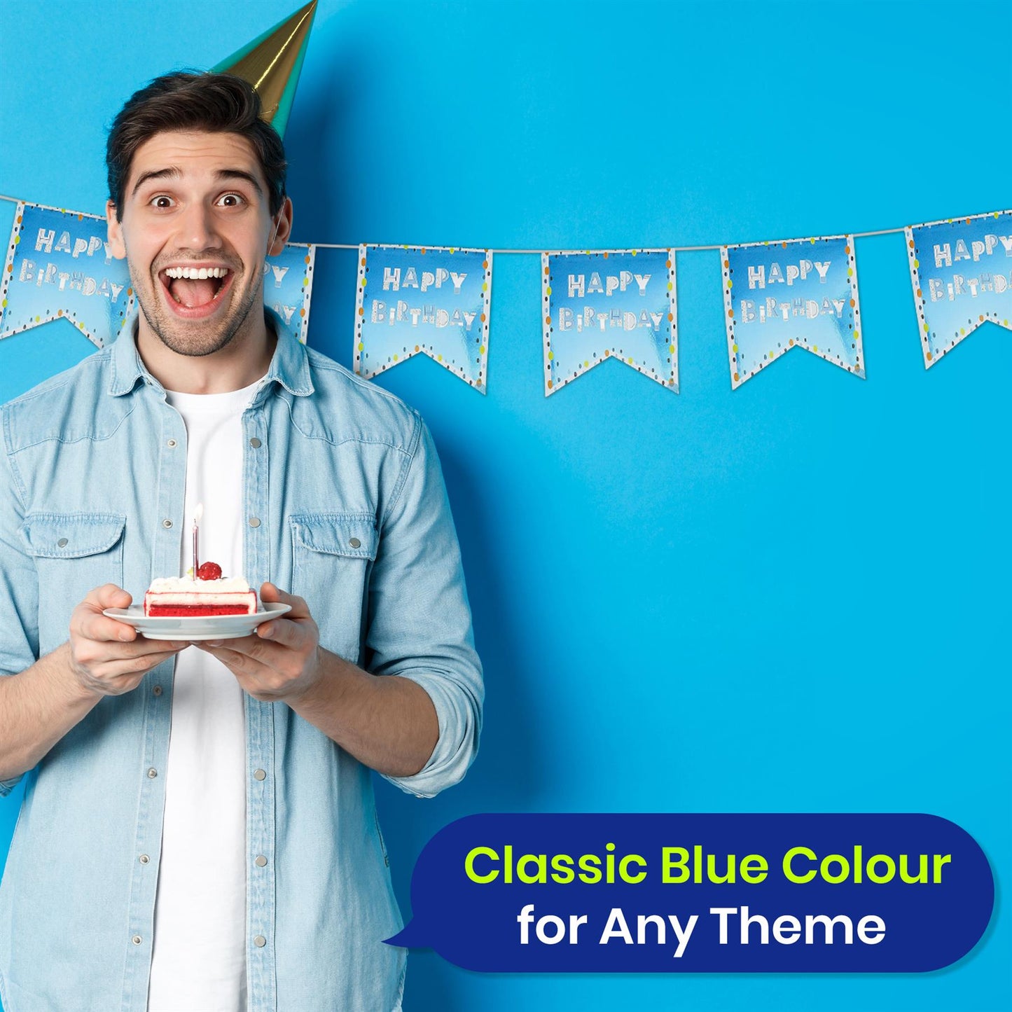 Happy Birthday Blue Bunting 4M with 10 Flags Reusable Party Decoration