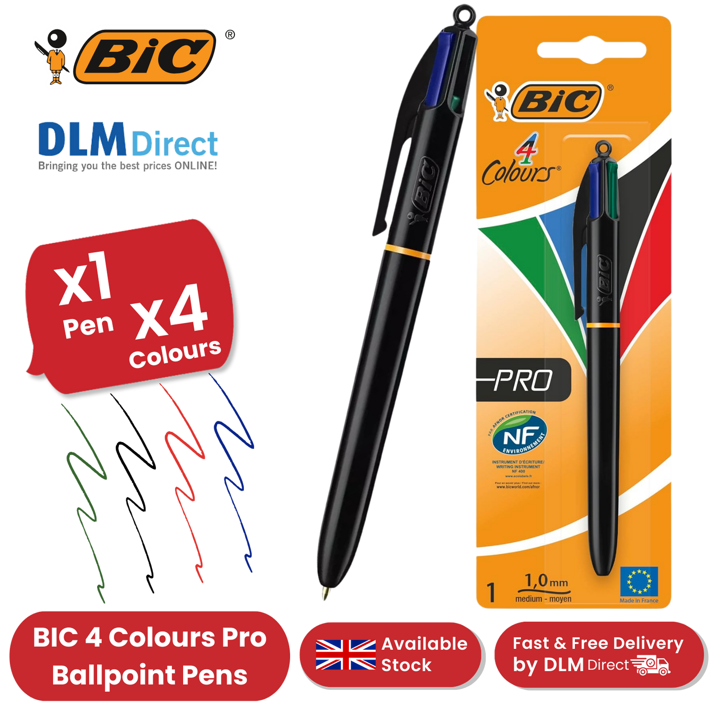 Bic 4 Colours Pro Ballpoint Pen 1.0mm - Single Pen