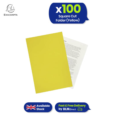 Exacompta Square Cut Folder Strong, 315gsm Manilla Holds A4 Foolscap Documents, Pack of 100 (Yellow)
