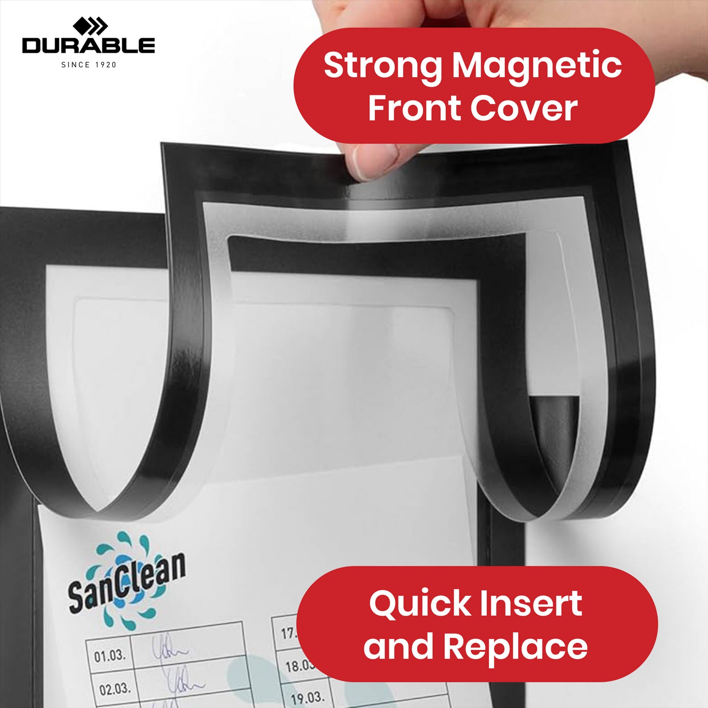 Durable DURAFRAME Magnetic Frame, Black A5 Wall Mount Magnetic Display with Pen Holder for Work