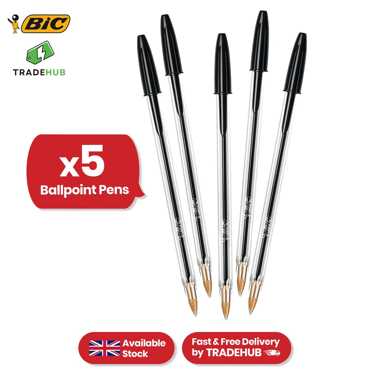 BiC Cristal Medium Biro Ballpoint Pen - 1.0 mm Black - Pack of 5