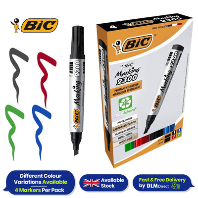 Bic 2300 Bullet Tip Permanent Marker Black, Blue, Red, Green) Pack of 4 Markers
