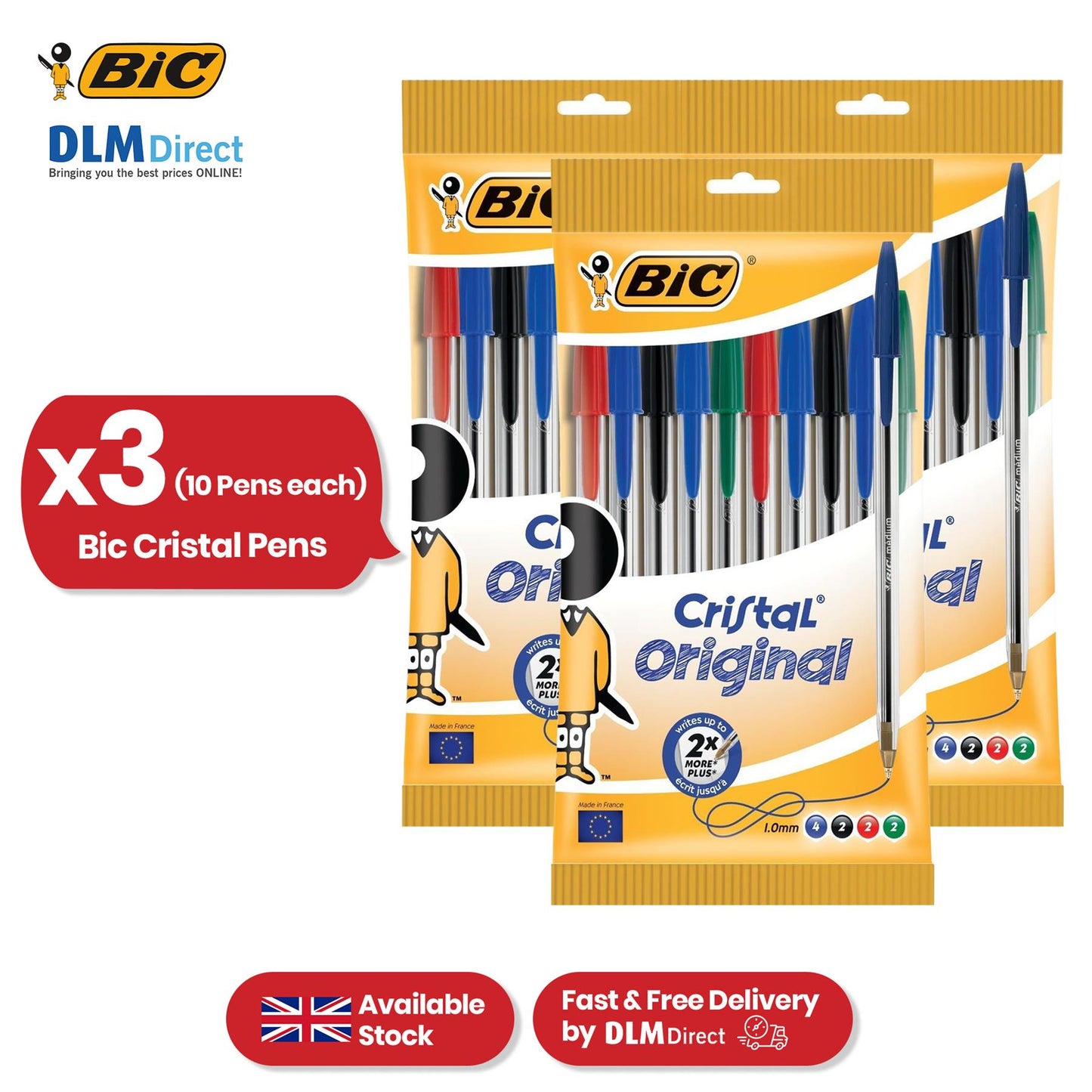 BIC Cristal Ballpoint Pens - Multicolour Writing Pens, 1.0mm Tip Biros for Meeting Details
