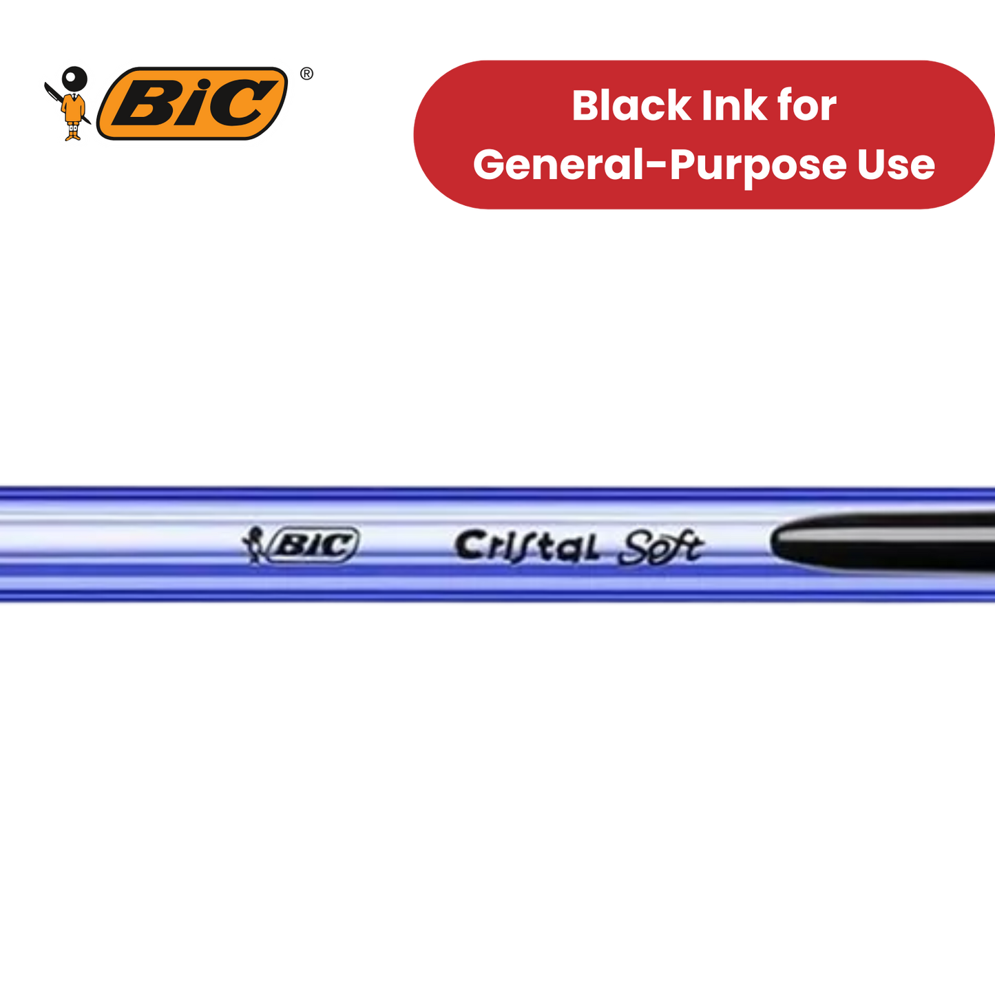 BIC Cristal Soft Black Ballpoint Pens, Smooth And Reliable Writing - Pack of 50