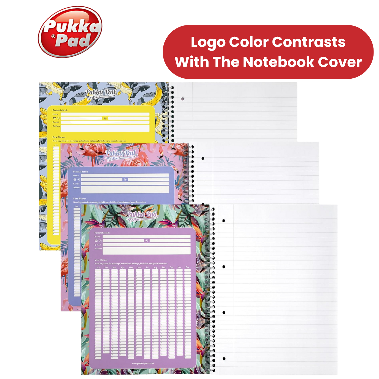 Pukka Pad Pastel Jotta Pad A4, Lined Notebook for School, Work & Notes Pack of 3