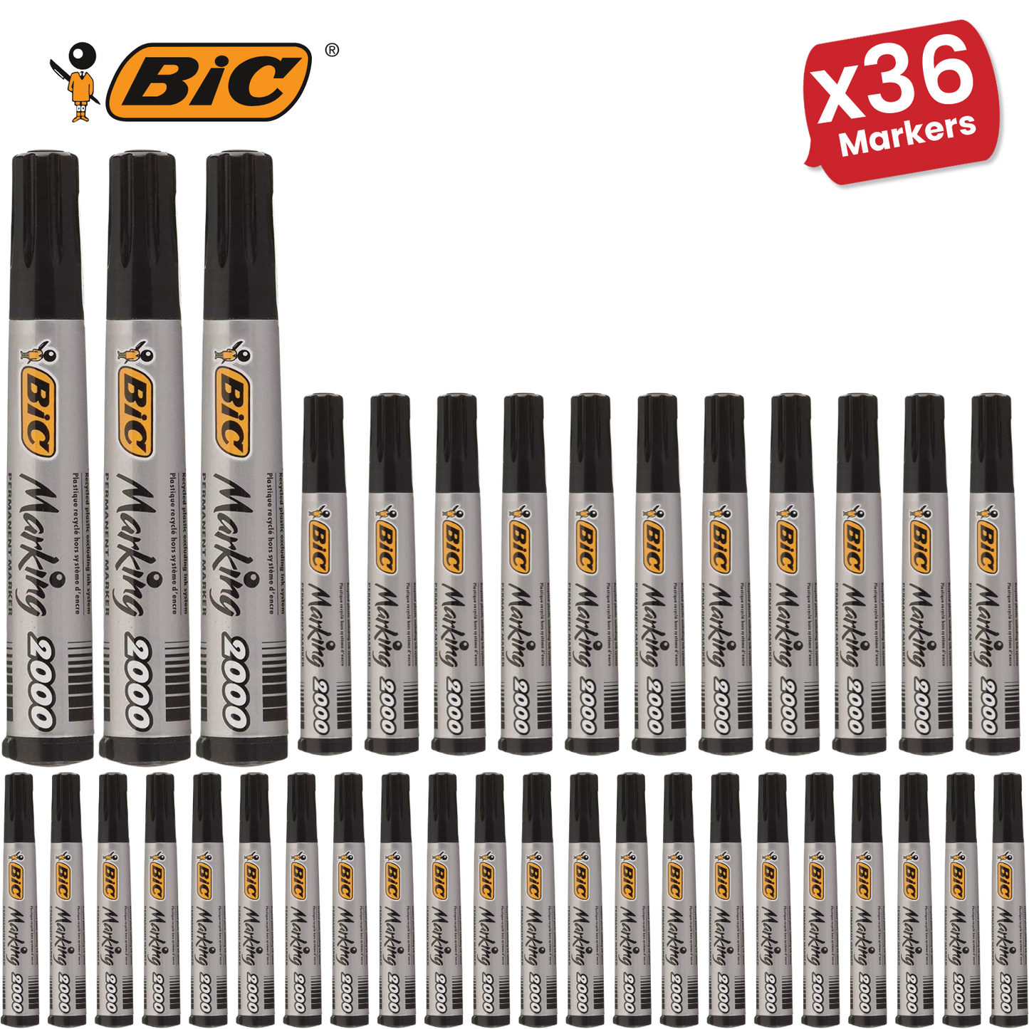 Bic 2000 Permanent Black Bullet Tip Marker 820915 - Single Pen Pack 2 to 36