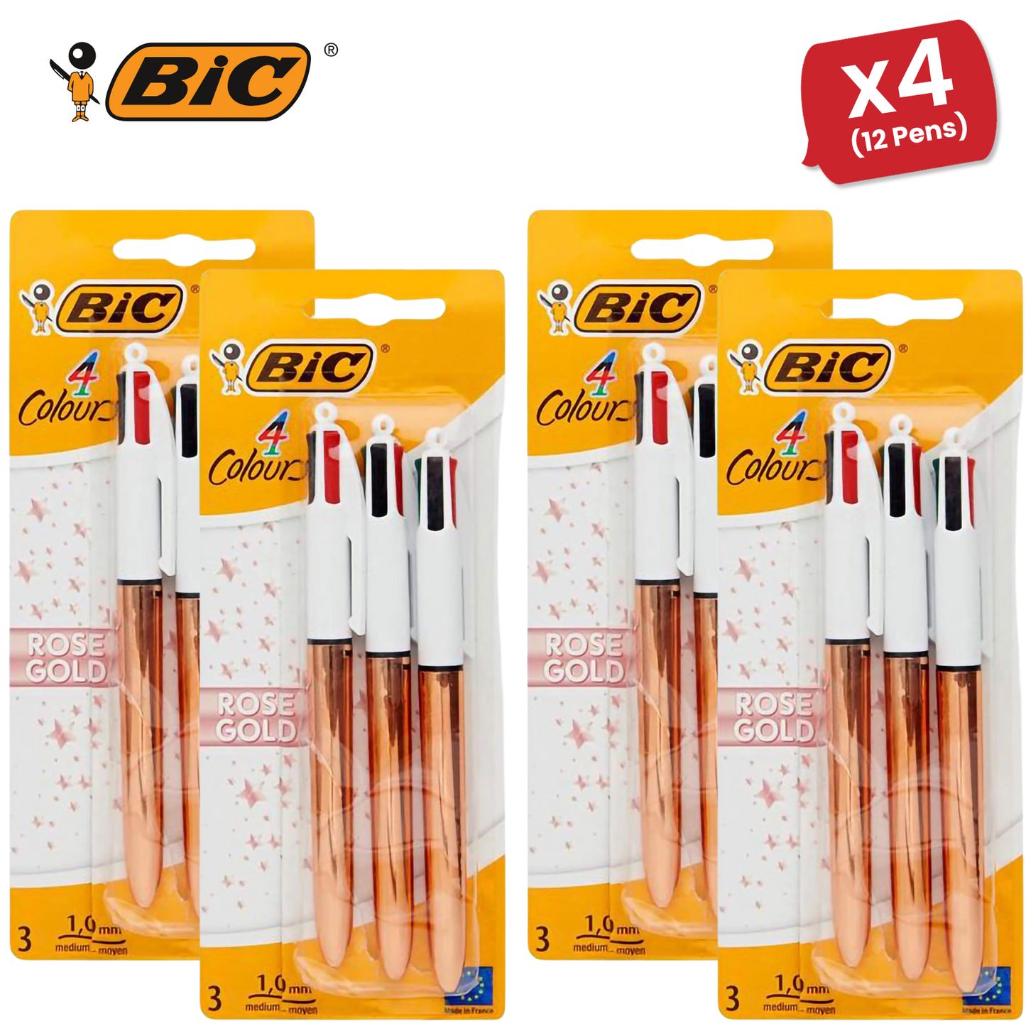 BIC 4 Colour Shine - Rose Gold - Pack of 3
