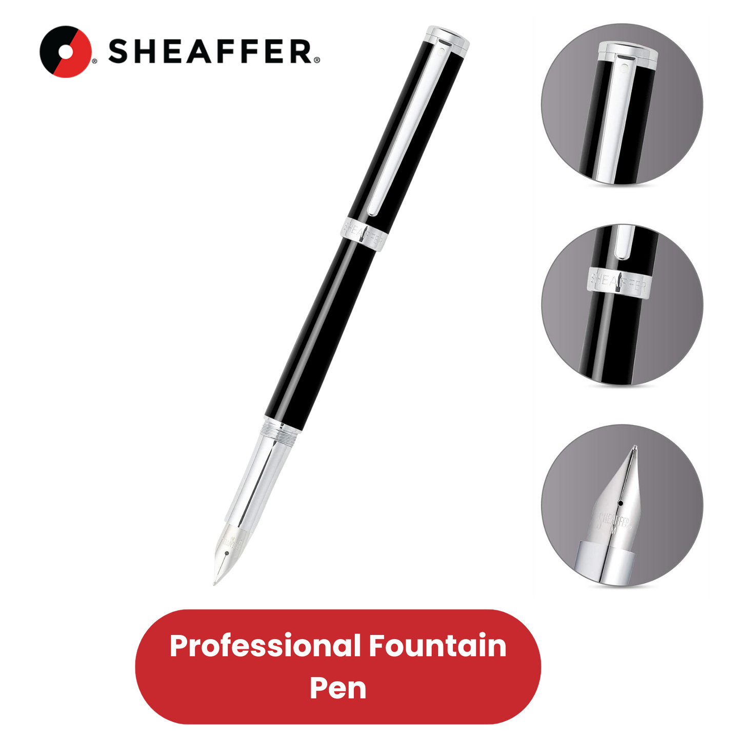 Sheaffer Black Intensity Onyx Fountain Pens Chrome Trim & Medium Nib - 1-5 Packs