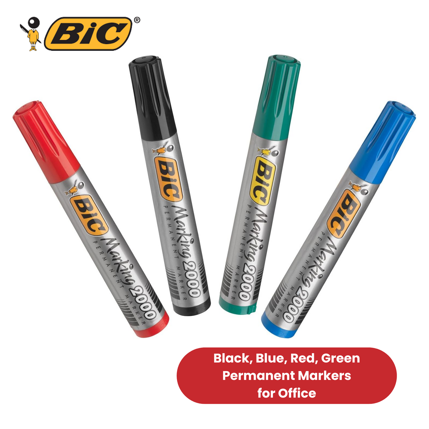 Bic 2000 Bullet Tip Permanent Marker Assorted Colours Pack of 4 Markers x2