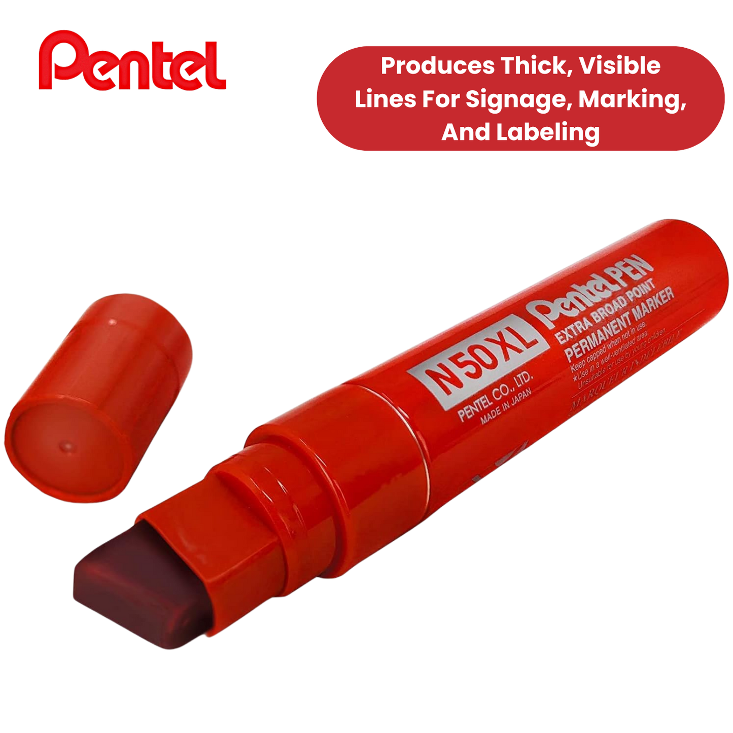 PENTEL N50XL PERMANENT MARKER RED - Single Pen