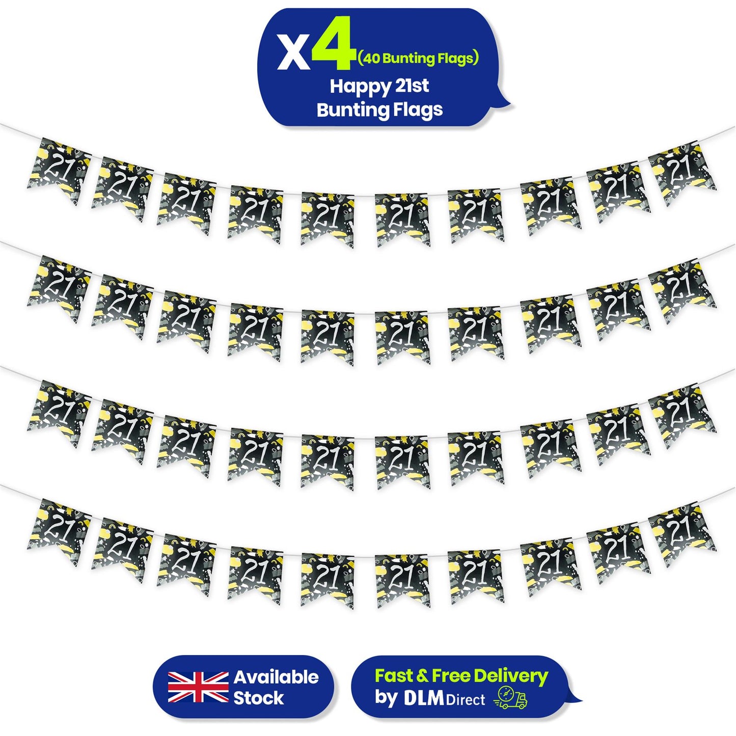 Happy 21st Birthday Black and White Bunting Hanging Party Decoration