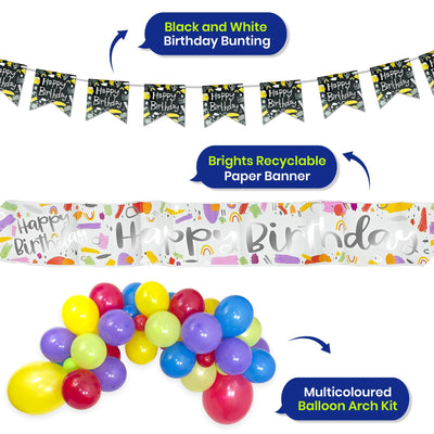 Balloon Garland Kit with Banner and Bunting for Bright Birthday Party Decor
