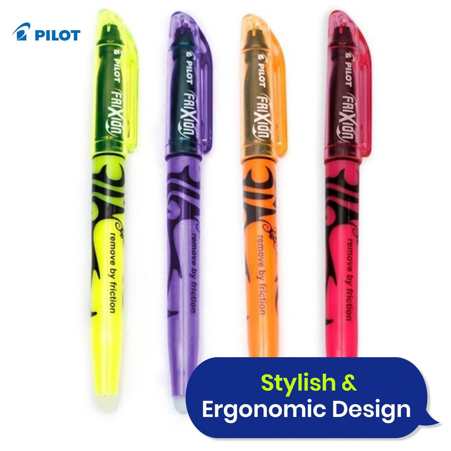 Pilot Frixion Light Highlighters - Blister Pack of 4 - Pink, Orange, Yellow, Purple