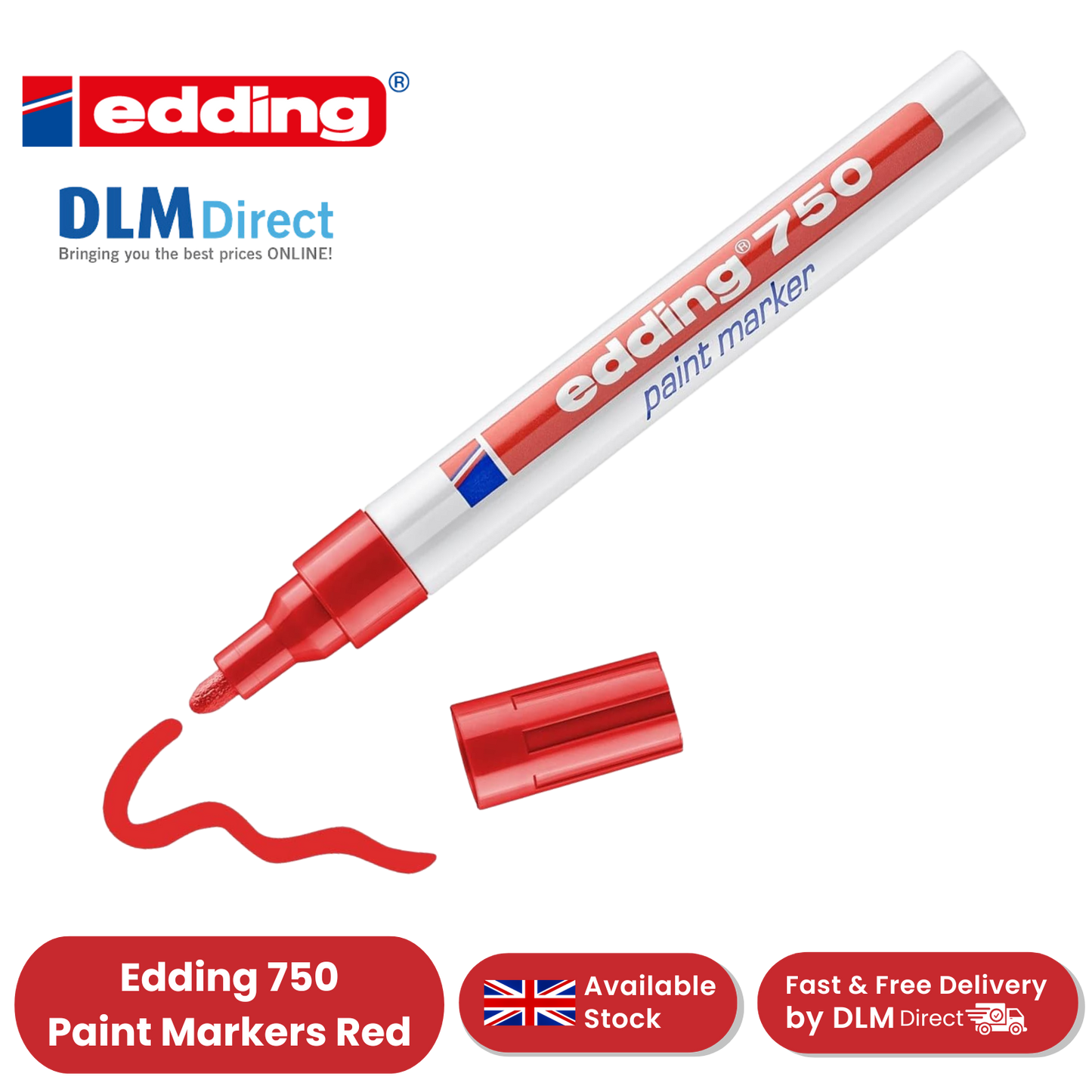 Edding 750 Paint Marker Pack of 1 Opaque Red Low Odour Ink 2-4mm Bullet Tip