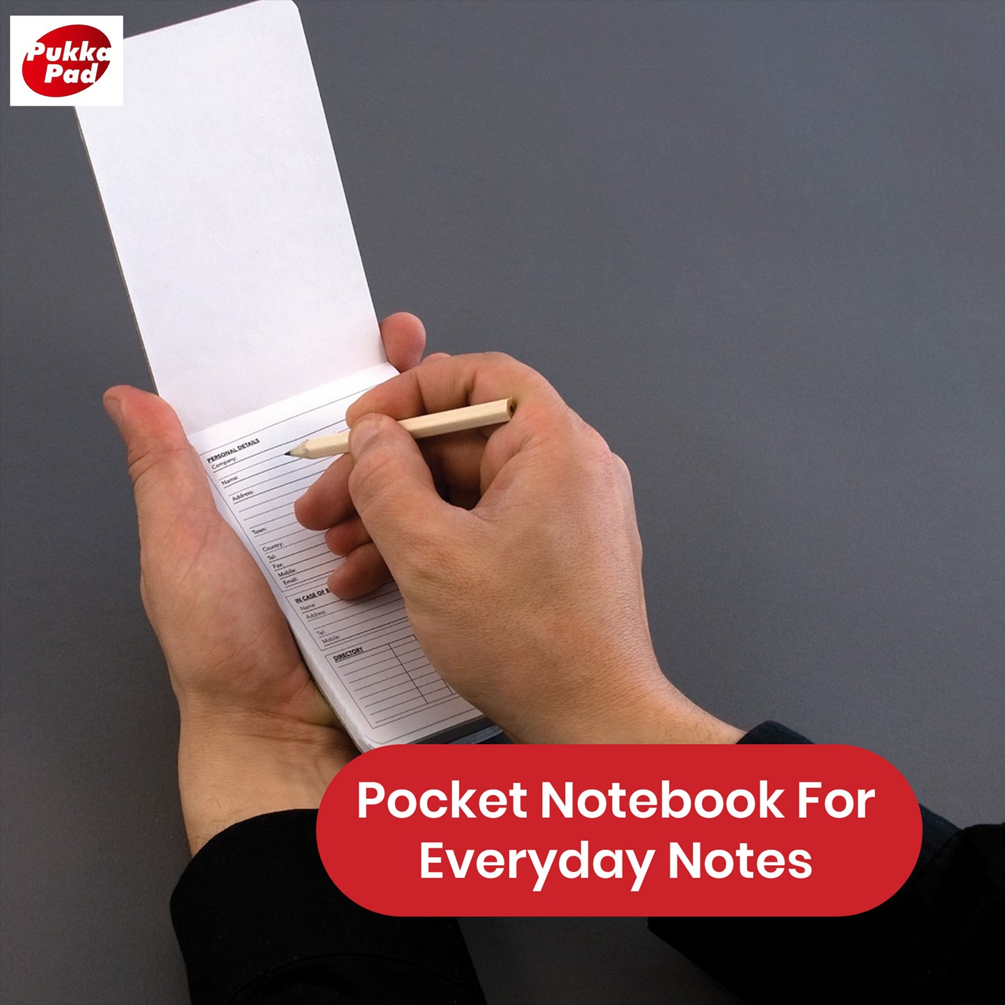 Pukka Pad Pocket Book - 200 Pgs A7 Black Notepad with Pencil & Elastic Strap for Journaling