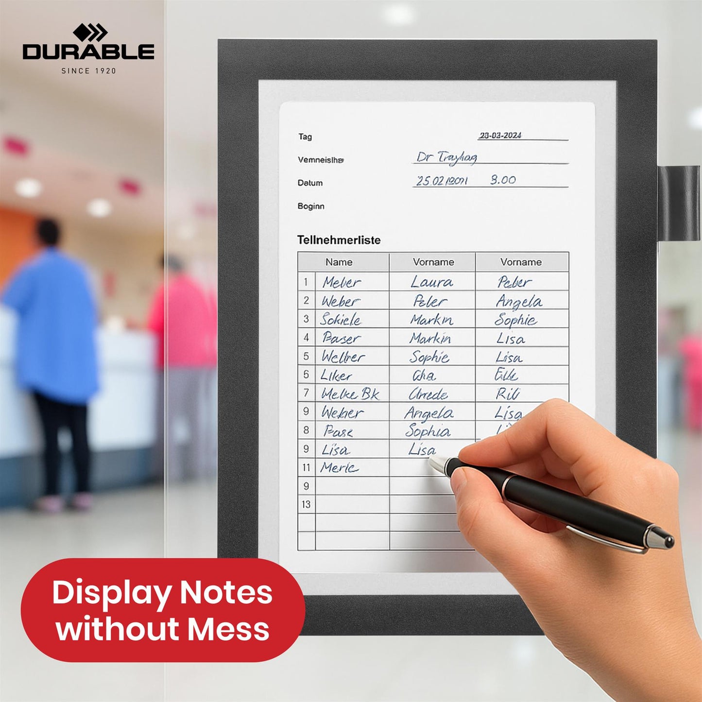 Durable DURAFRAME Magnetic Frame, Black A5 Wall Mount Magnetic Display with Pen Holder for Work