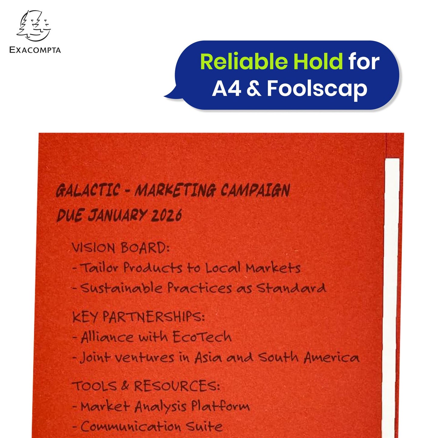 Exacompta Square Cut Folder Strong, 315gsm Manilla Holds A4 Foolscap Documents, Pack of 100 (Red)