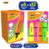 BIC Highlighter Flat Marker Neon Orange Pack of 12 & 4x Assorted Chisel Tip Quick Dry