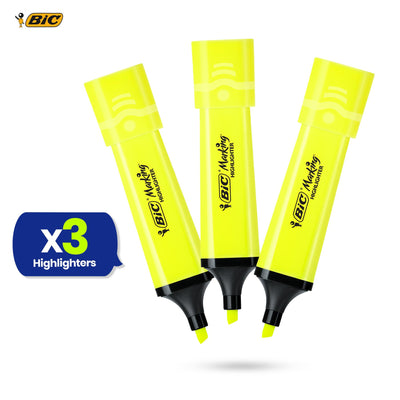 BIC 3x Marking Highlighter Flat Marker Neon Yellow Modular Tip for Precise Highlighting