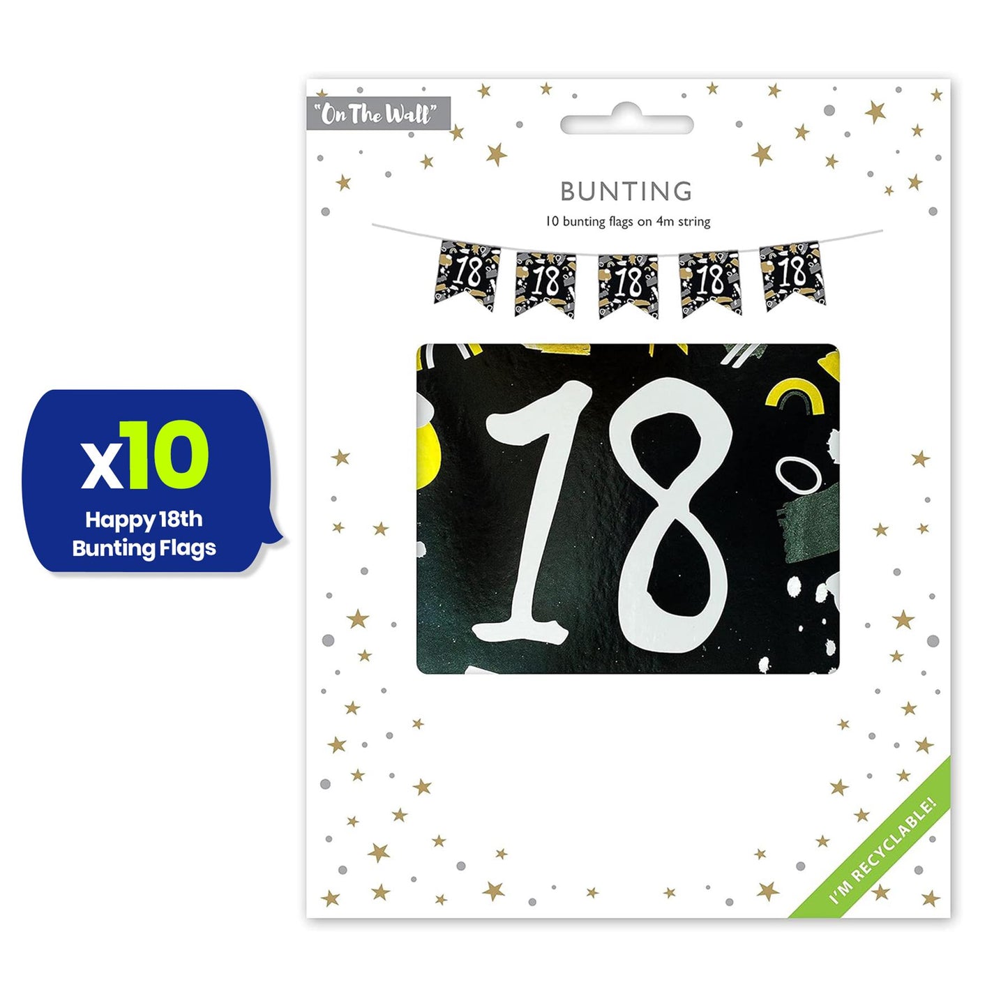 Happy 18th Birthday Black and White Bunting 4M Party Banner with 10 Flags Durable
