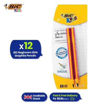 BIC Kids Beginners Graphite Pencils 12-Pack Pre-Sharpened Pink Triangular Grip Drawing Sketching Shading Drafting & Illustrations