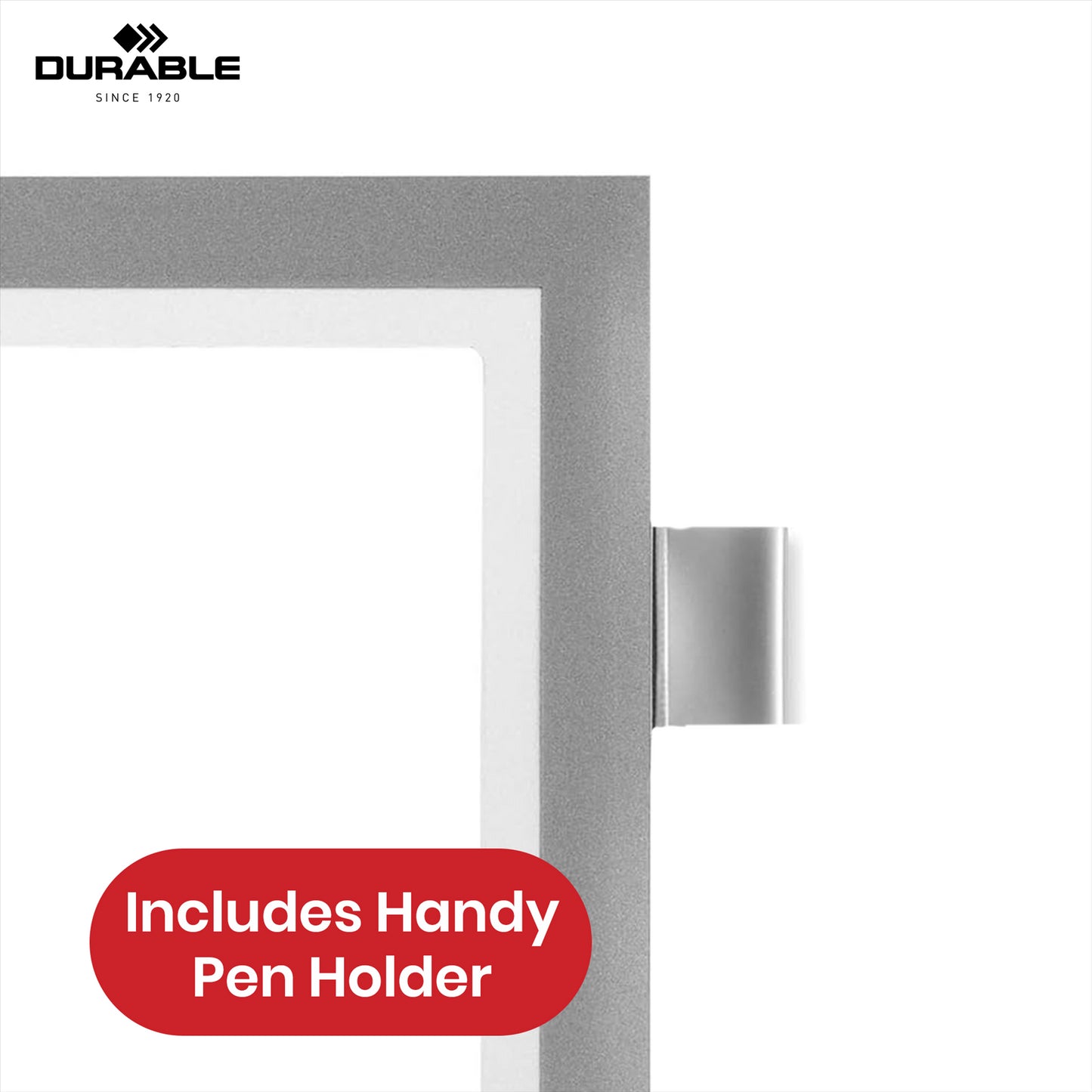 Durable DURAFRAME Magnetic Frame, Silver A5 Wall Mount Magnetic Display with Pen Holder for Work