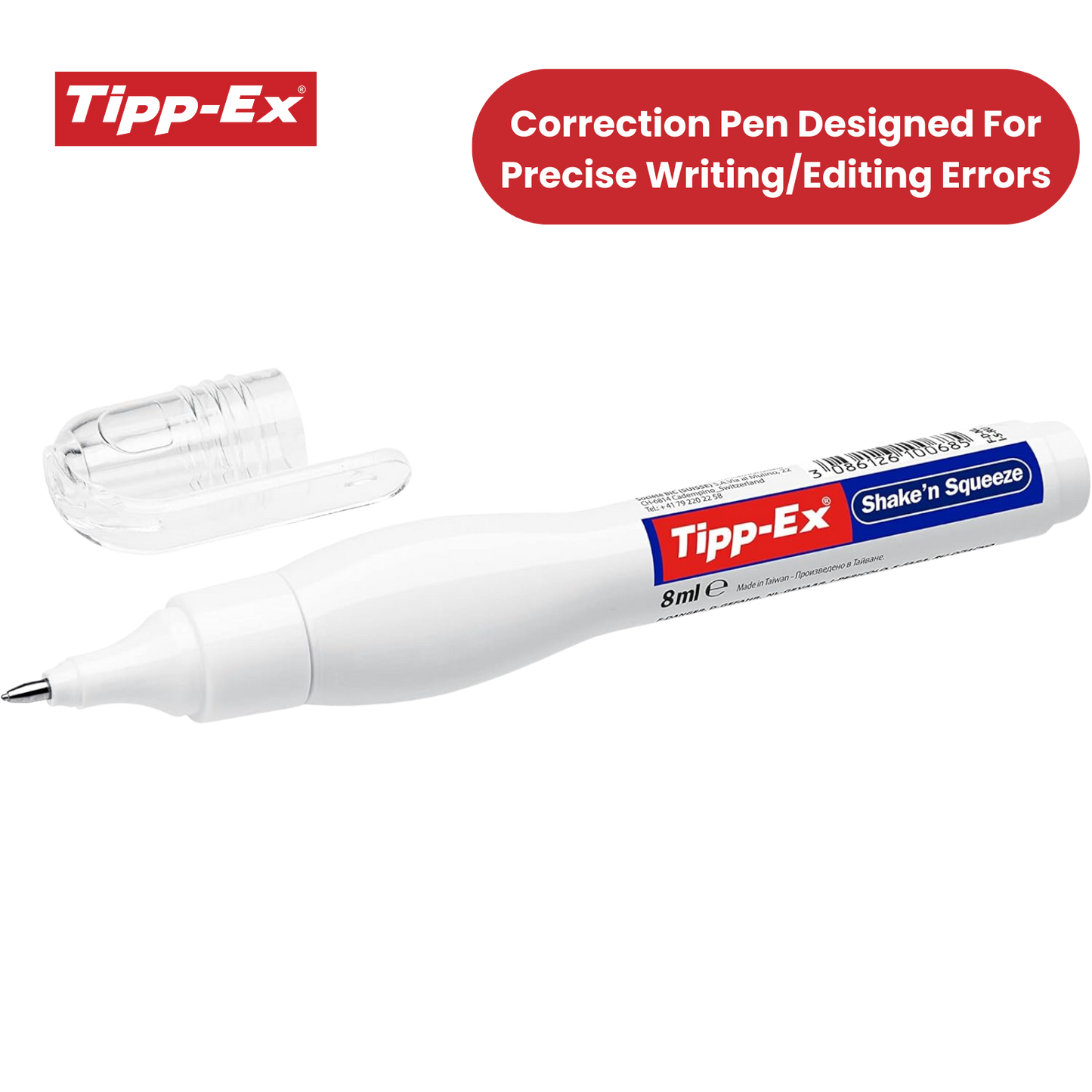 Tipp-Ex Correction Pen 8ml - Quick-Drying, Precise Error Correction, Pack of 3