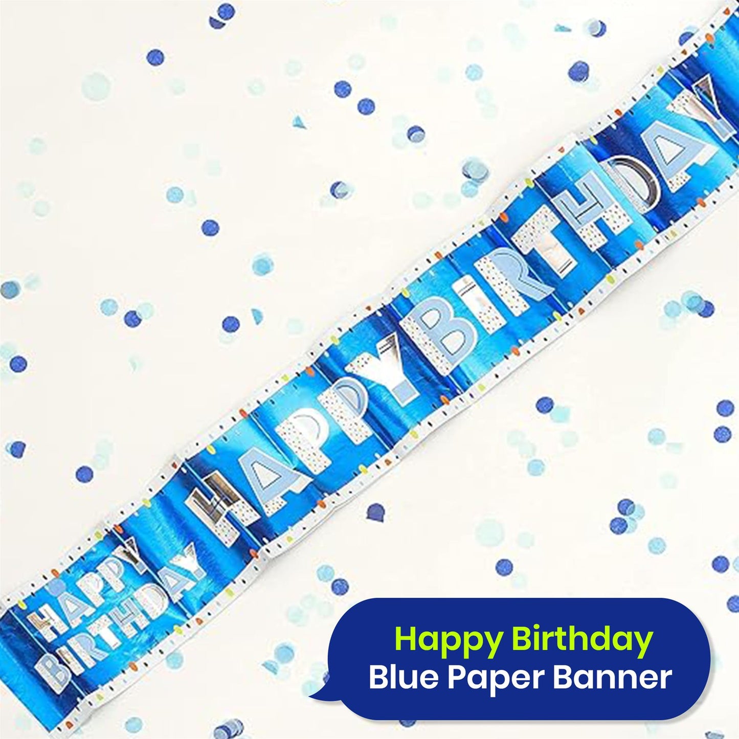 Happy Birthday Blue Recyclable Paper Banner 260cm Party Decor for Kids Adults