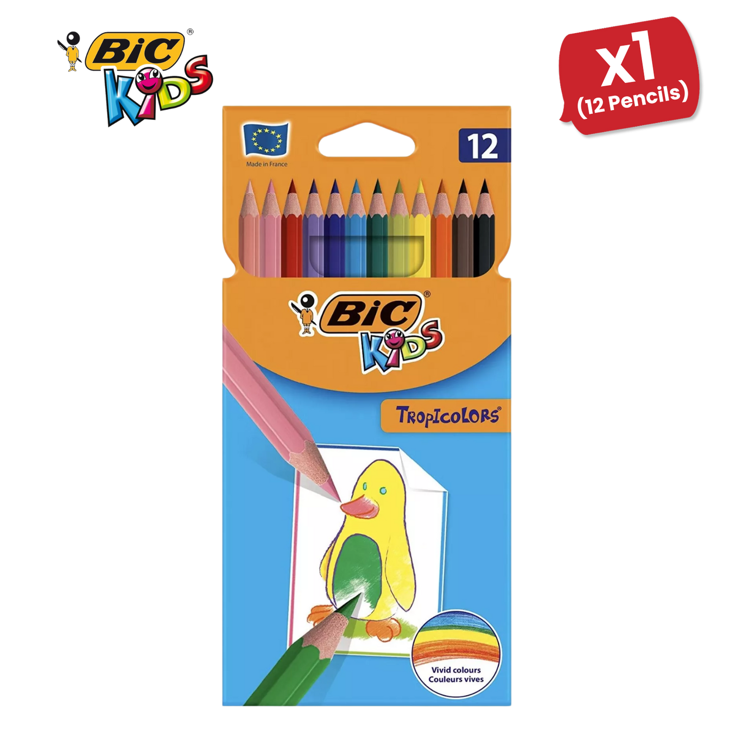 BIC Kids Tropicolors Colouring Pencils, Vibrant Colors - Creative Fun Pack of 12