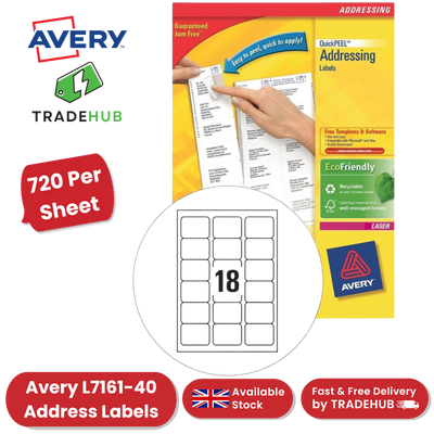 Avery L7161-40 Address Labels,720 Per Sheet, 63.5 x 46.6 mm, Permanent - 1 to 5