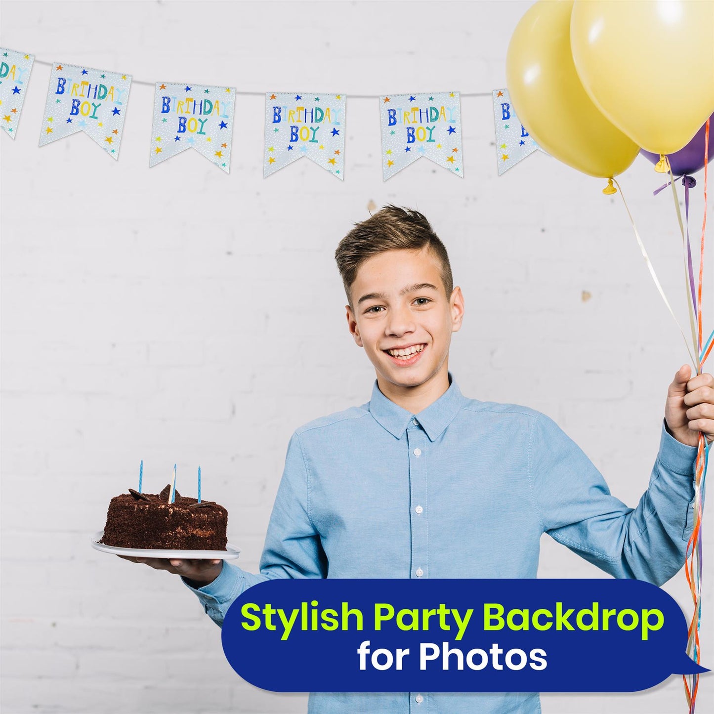 Birthday Boy Banner and Bunting Set Party Decor Pack with 10 Flags and Paper Strip