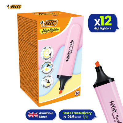 BIC 12x Marking Highlighter Flat Pastel Pink Modular Tip for Precise Highlighting