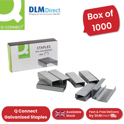 Q Connect Galvanised Staples - Box of 1000 - 1 to 5 Packs