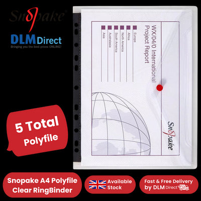 Snopake Polyfile Ringbinder Wallet Clear for Secure Document Storage - Pack of 5