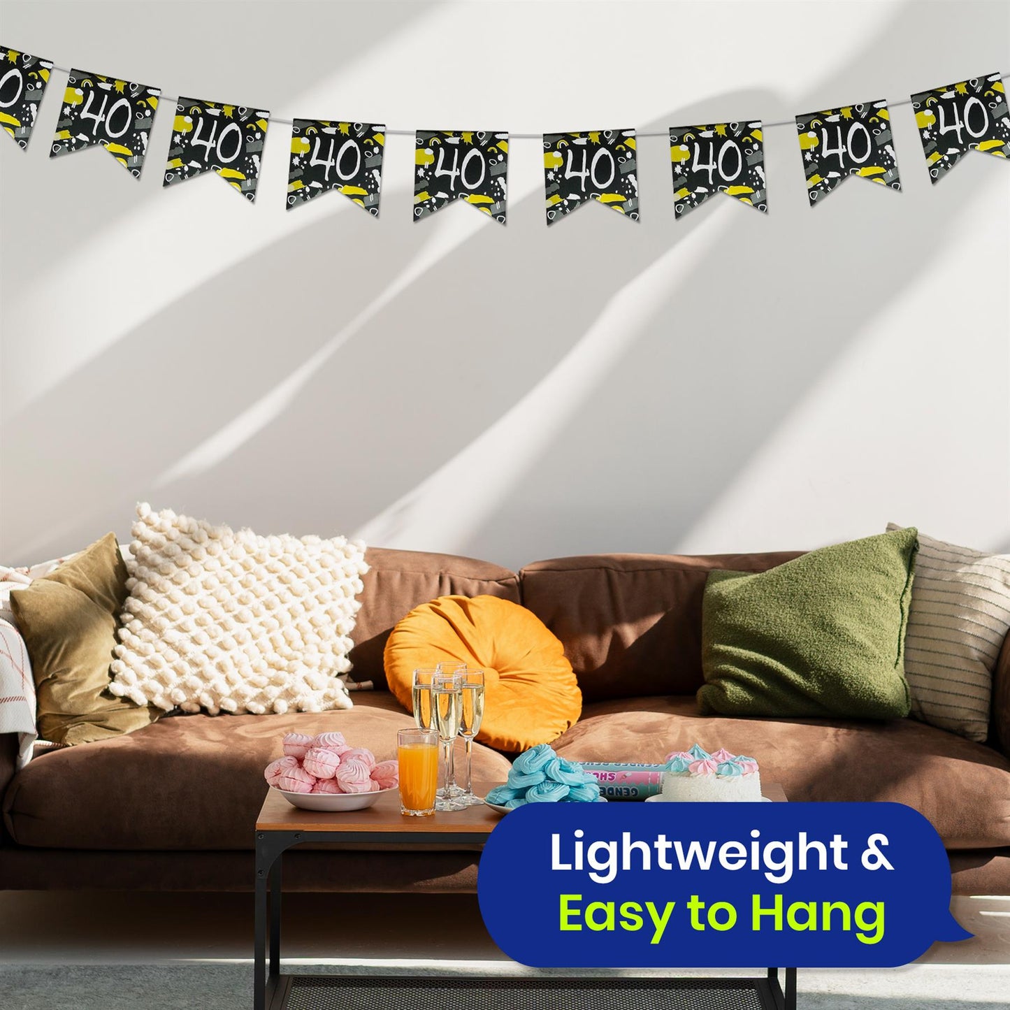Happy 40th Birthday Black and White Bunting 4M Party Banner with 10 Flags Durable