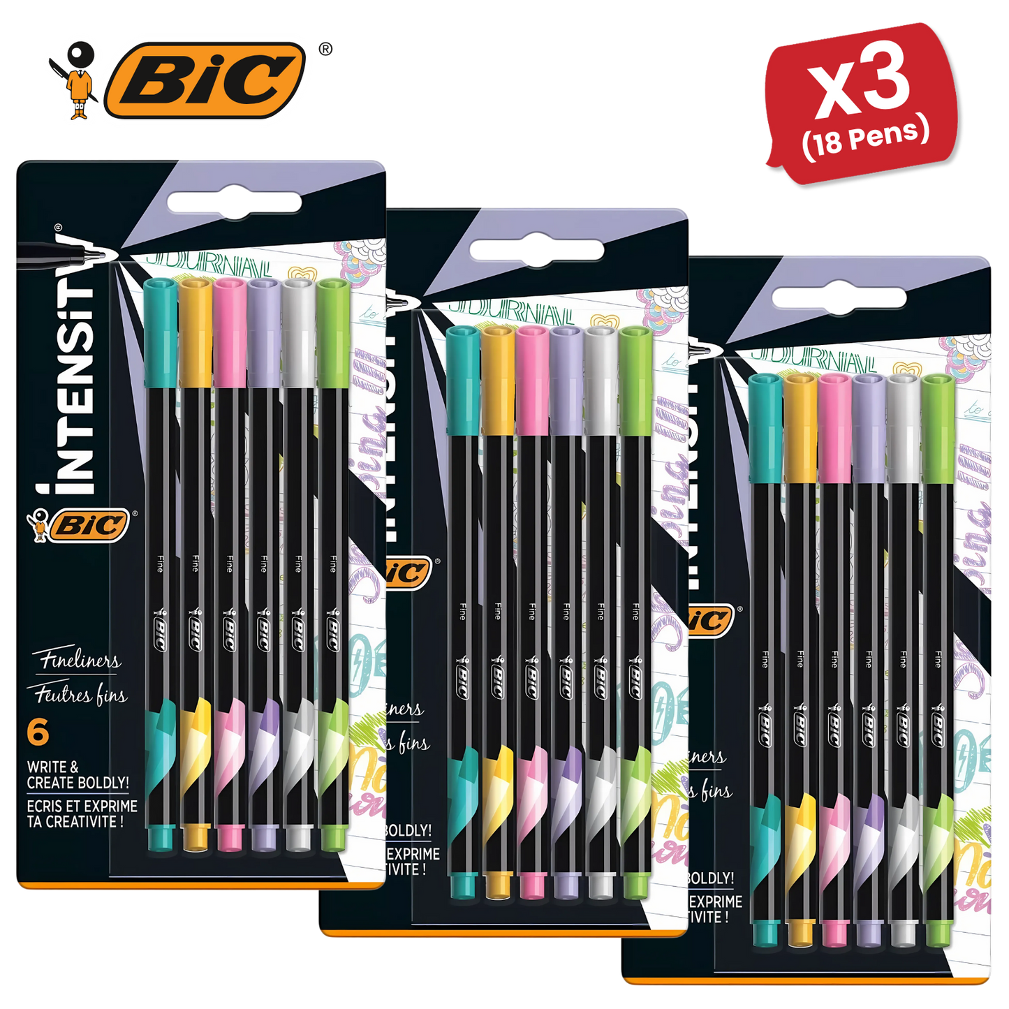 BiC Intensity Fine Felt Tip Pens, Pack of 6