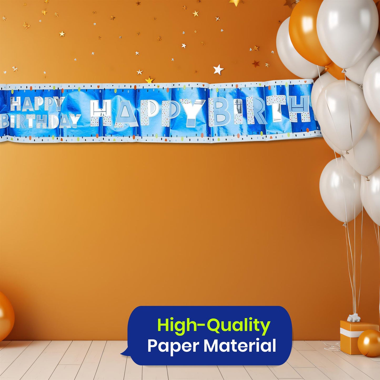 Happy Birthday Blue Recyclable Paper Banner 260cm Party Decor for Kids Adults
