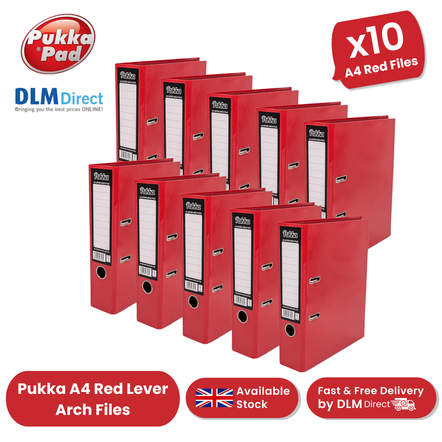Pukka Brights Lever Arch Files - Red - Box of 10