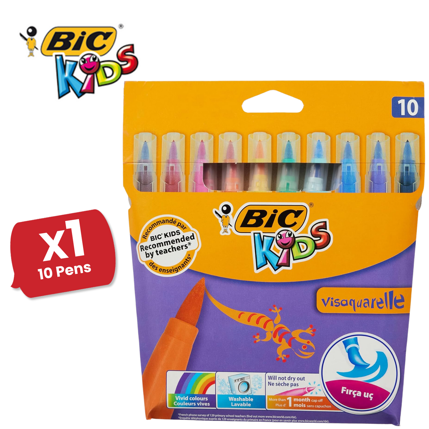 BIC Kids Visaquarelle Colouring Pens - Pack of 10 - 1 to 5 Packs