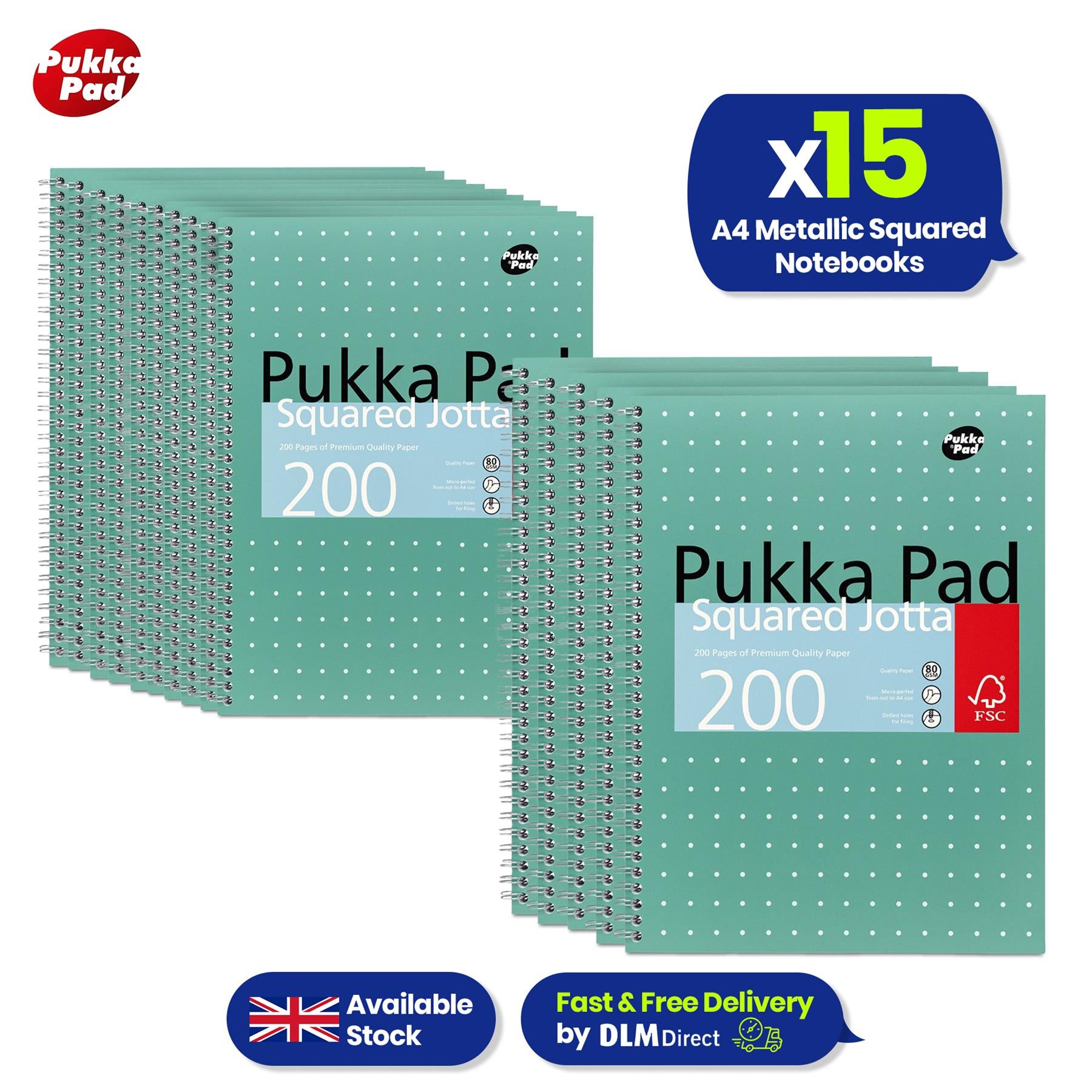 15x Pukka Pad A4 Metallic Squared & Lined Notebooks 200 Pages 80GSM Wi ...