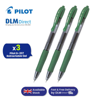 Pilot G-207 Retractable Gel  Rollerball Medium Mixed Value - Green - Pack of 3